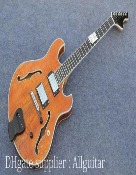 

custom made hollow body guitar tiger rosewood guitar body yellow colour electric guitar china guitars7146856