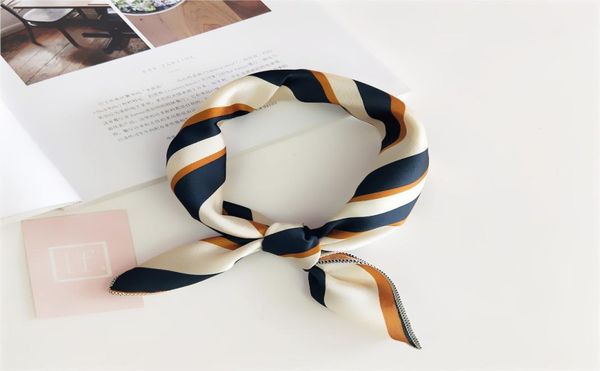 

women 5050 small soft hair tie band decorative multifunctional head scarf multicolor stripe print kerchief neck elegant square c19365275, Blue;gray