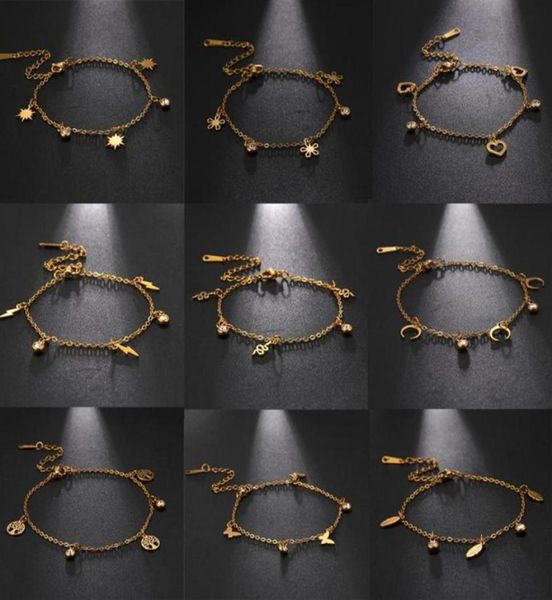 

charm bracelets lucktune women men moon heart butterfly tree pendent stainless steel adjustable chain bracelet jewelry gift305t6043964, Golden;silver