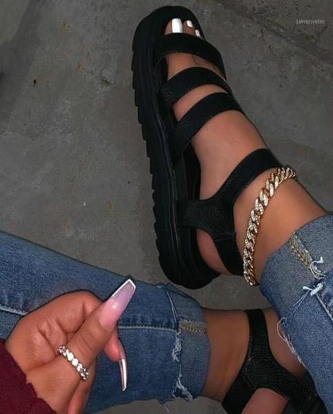 

new women039s summer sandals ladies open toe ankle strap buckle flat shoes woman platform comfort casual fashion sandals 202015988287, Black