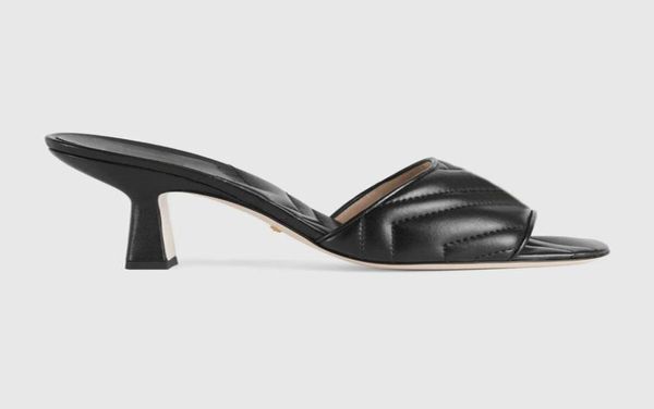 

womens 75mm heel slippers quilted grained leather heeled sandals with box and dust bags6438754, Black