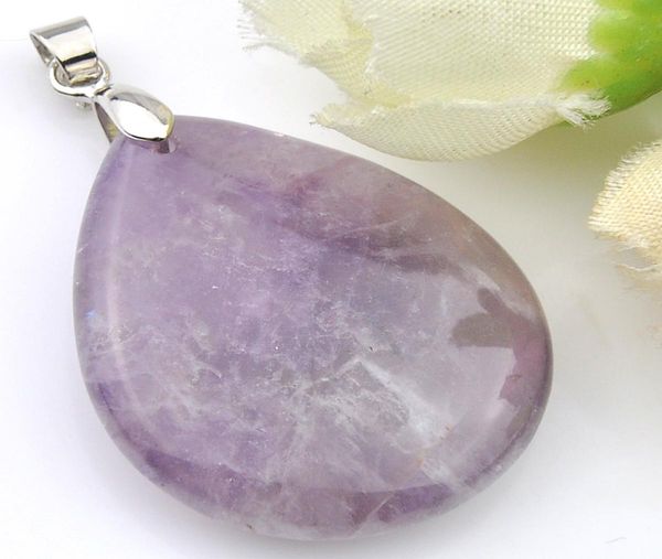 

wholesle 3 pieces amethyst pendant necklace gems 2030mm women natural stone water drop purple crystal pendant jewelry7482945, Silver