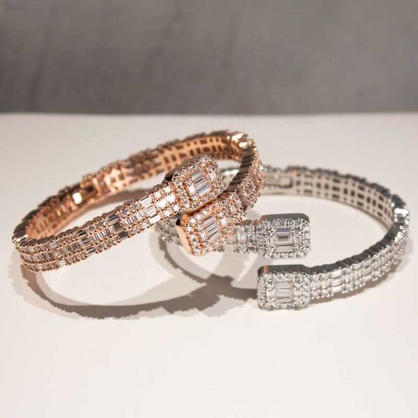 

luxury cuban bracelet custom vvs baguette moissanite diamond cuff bangle bracelets, Silver