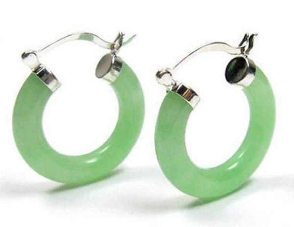 

jewelry natural light green jade silver click hoop earrings05410278, Golden;silver
