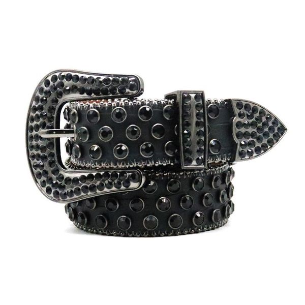 

fashion rhinestone belt for men designer bb belts with pin buckle black blue white gray genuine leather ceinture, Black;brown