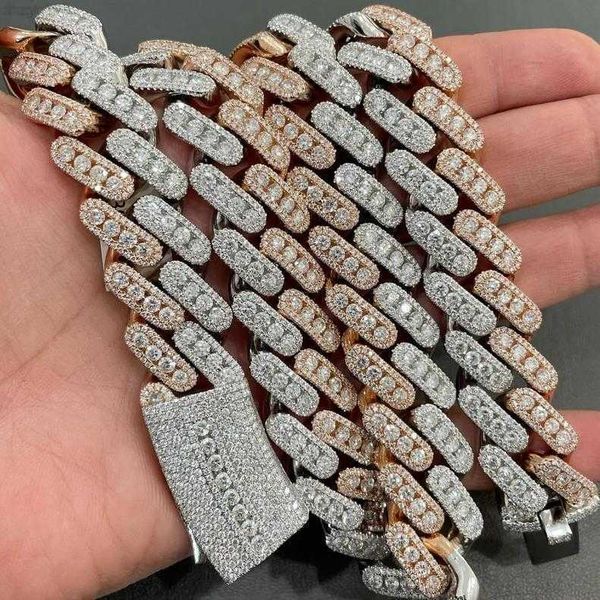 

hip hop 925 silver 14mm width three rows moissanite miami cuban link chain necklace