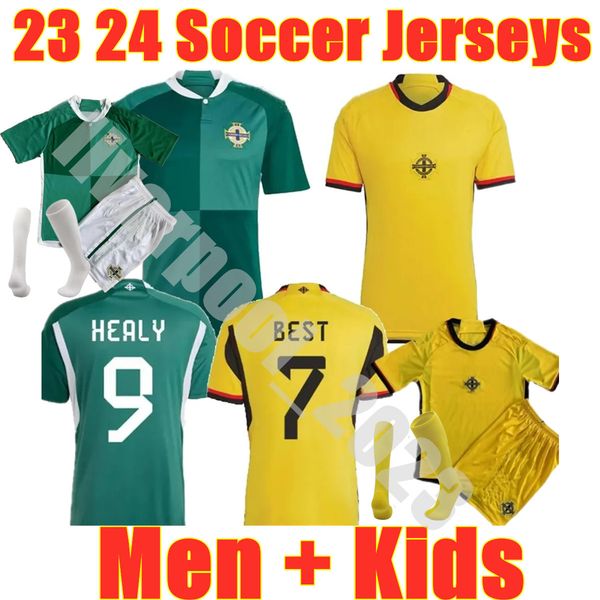 

northern ireland 23 24 blue evans soccer jerseys 23 24 home magennis thailand lewis saville mcnair ballard man kids women football shirt bal, Black;yellow