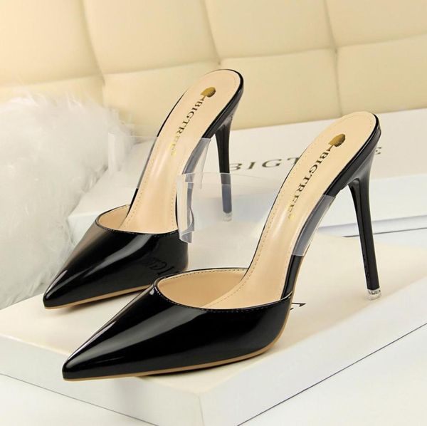 

slippers mules shoes women dress shoes women pointed toe high heels silver heels escarpins hauts talons summer slip7177520, Black