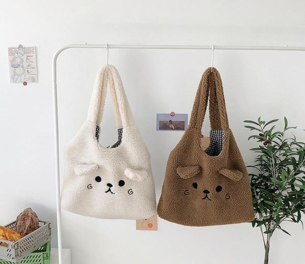 

evening bags soft plush tote bag women cartoon embroidery imitation lamb wool shoulder for shopping bolsa handbags womenevening8718550