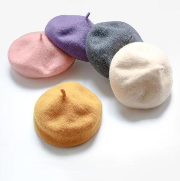 

12 colors autumn south korea children baby hat beret british painter bud of pure wool cap korean tide newborn pography props5016293, Yellow