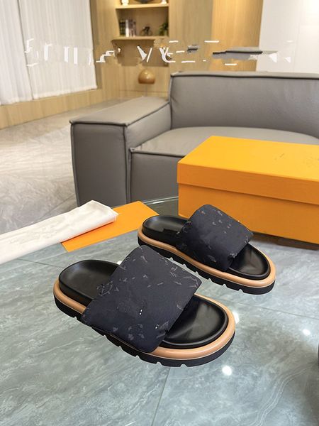 

fashion sandals genuine leather slippers designer women slide summer luxury flat slides ladies beach sandal party wedding slipper with box 0, Black