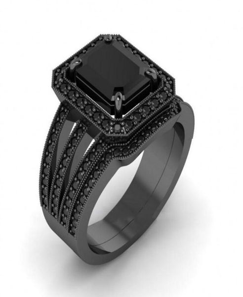 

victoria wieck vintage fashion jewelry couple rings 925 sterling silverblack gold fill princess cut multi z cz diamond bridal3936296, Slivery;golden