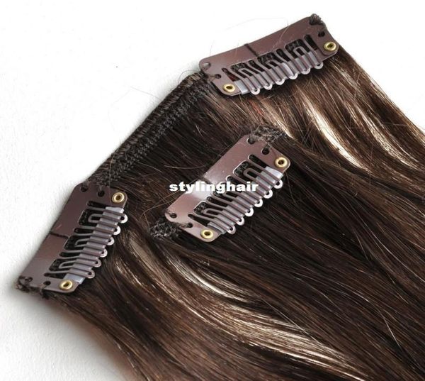 

whole 100 real human hair clip in extensions 18039039 70g 7pcsset 4 medium brown4312673, Black;brown