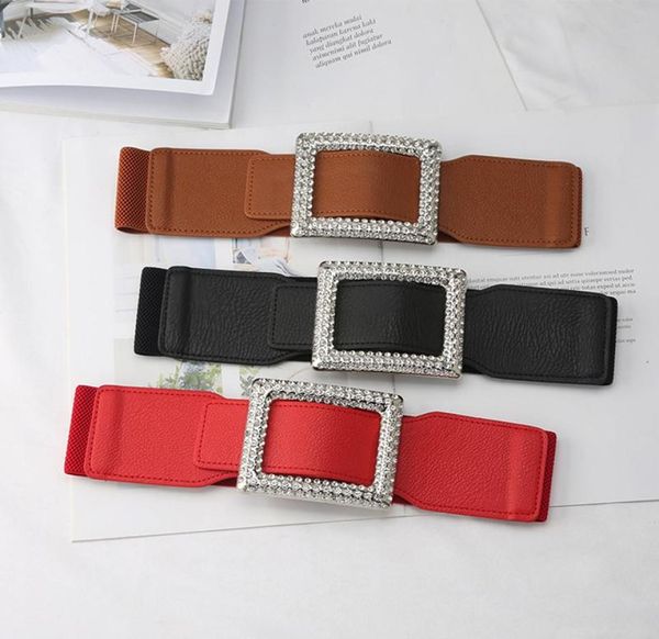 

belts fashion shiny rhinestone studded belt for women slim elastic waistband solid color classic female cummerbunds dress coat8668760, Black;brown