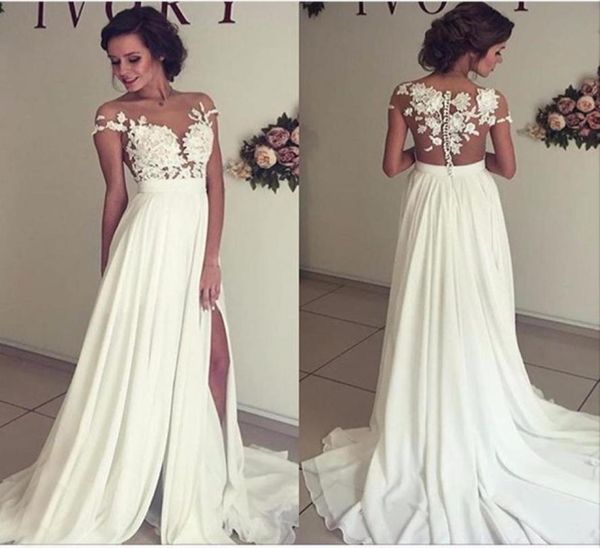 

formal white or ivory lace a line wedding dresses split sheer back long bridal gown special occasion bridesmaid party dress 17wed31489935