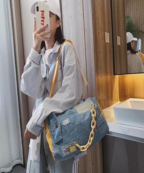 

women hobo totes quality denim handbags outdoor travel luggage chain large capacity shoulder crossbody bag yoga train organizer5657938