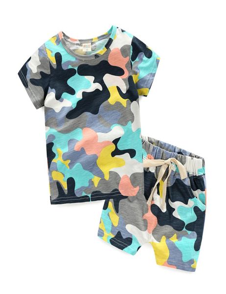 

baby kids camouflage sports suit children cotton tshirtpants twopiece clothing set summer 2019 baby boys girls clothes set3498728, White