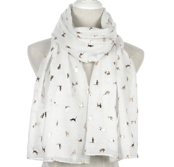 

2020 new beautiful cat print gold foil christmas scarves and shawls long animal print gold lurex scarf wrap hijab 6771592, Blue;gray