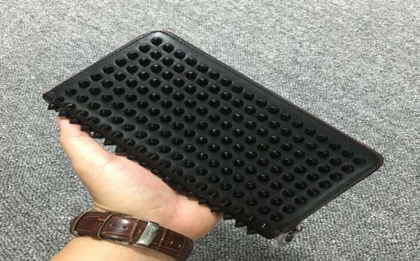 

long style panelled spiked clutch women and men wallets patent leather mixed color rivets bag clutches lady purses with spikes9131768, Red;black