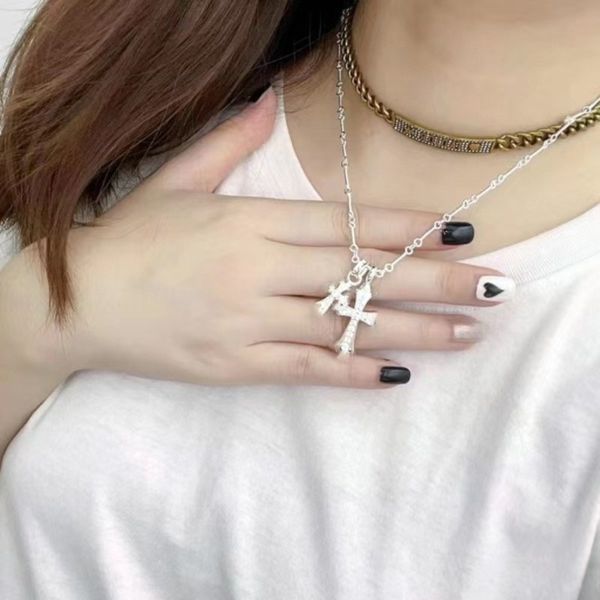 

luxury brand designer pendant necklaces men women hip hop cross necklace 18k gold plated diamond chain hiphop fashion gift jewelry accessori, Silver