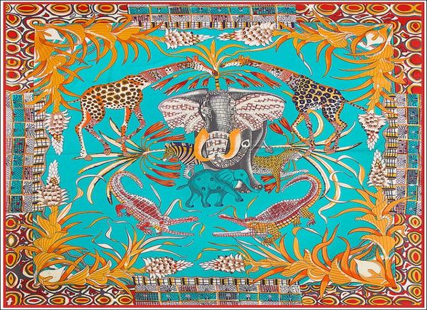

silk neck scarf wrap women elephant giraffe poncho foulard femme ladies joker large silk scarfs versatile accessory 130cm2746089, Blue;gray