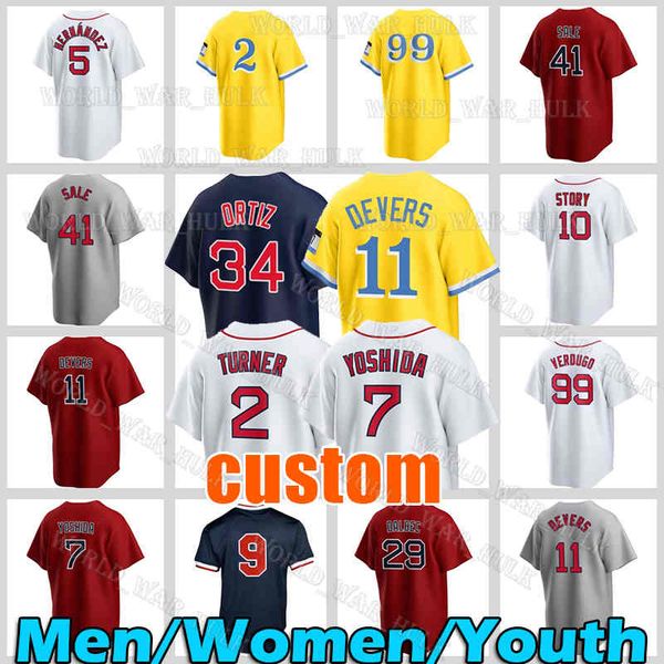 

11 rafael devers jersey 7 masataka yoshida justin turner baseball 10 trevor story alex verdugo adam duvall bostons triston casas brayan bell, Blue;black