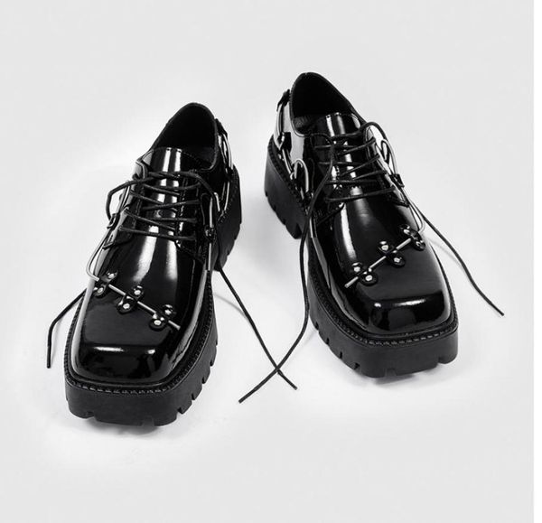 

spring decorated men039s dress shoes minimalist derby shoe square toe retro men platform fashion shoes9337260, Black