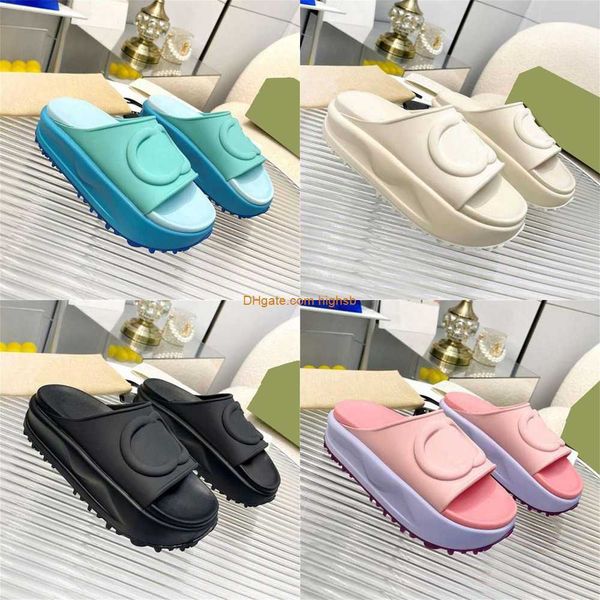 

women platform slipper designer slippers rubber slides non slip sandals thick bottom classics sandal solid color flip flops iu with box, Black