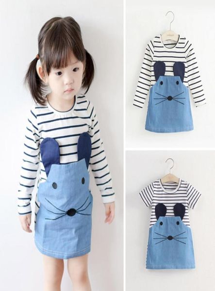 

2020 kids dresses for girls elegant long sleeve princess dress stripe patchwork denim dress 2 3 4 6 8 years girl summer clothes3768273, Red;yellow