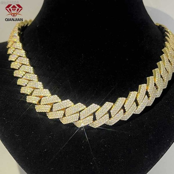 

qianjian private label miami chain baguette moissanite 14k 18k gold plated 18mm 3 rows for rapper star, Silver