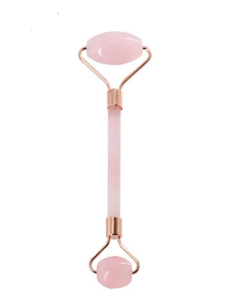 

natural tumbled chakra rose quartz carved reiki crystal healing gua sha beauty roller facial massor stick with alloy goldplated4217602
