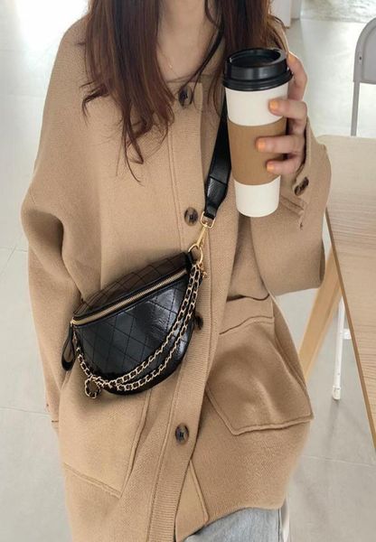 

women chest bag diamond pattern chain sling bags quality pu leather chain small shoulder messenger bag lady purses black wallet9458063
