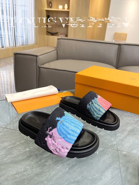 

fashion mens womens sandals waterproof slippers slide designer luxury flat high heels flip flops embroidered platform rubber sandal leather, Black