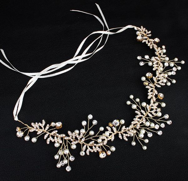 

wedding bride headbands fashion gold color handmade head vine women hair jewelry headpieces bride039s tiara hairpieces jcg0279618650, Golden;white