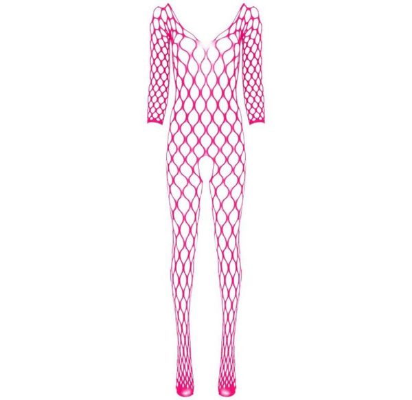 

womens v neck long sleeve crotchless bodystocking stretchy fishnet bodysuit mesh lingerie nightwear sleepwear3529597