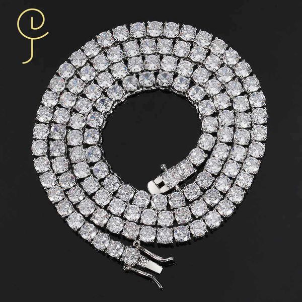 

selling 3mm 4mm 5mm 6mm excellent jewelry copper diamond zircon cz iced bling men women hip hop tennis chain necklace, Silver