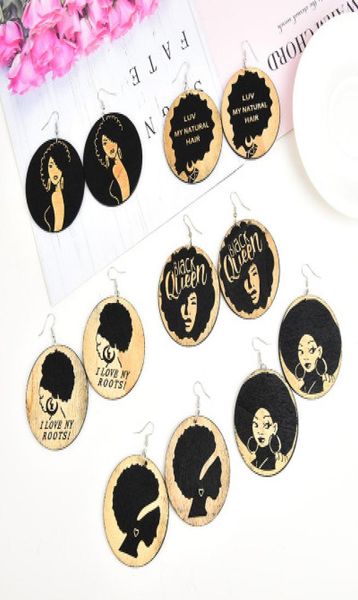

print dom black usa queen mom african wooden drop earrings love holy jesus afro natural hair sayings for women gift8570624, Silver