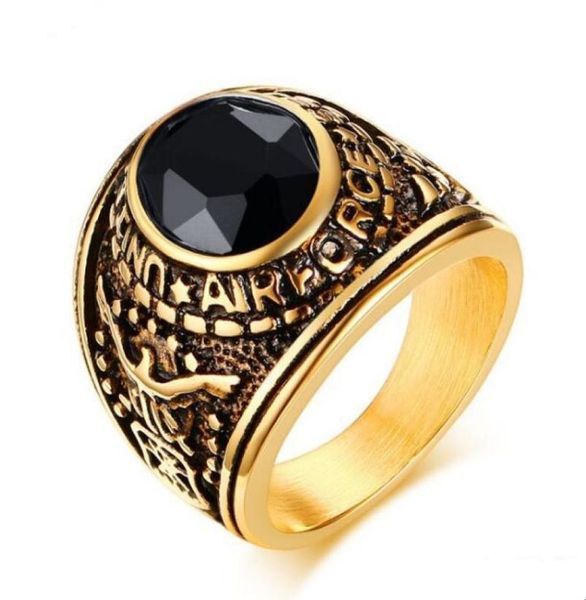 

2018 new arrival quot united states air forcequot stainless steel ring with blackredblue rhinestones for men and woman size 2505304, Slivery;golden