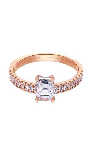 

100 925 sterling silver emerald cut created moissanite wedding engagement simple rose gold ring fine jewelry gifts5755213, Slivery;golden
