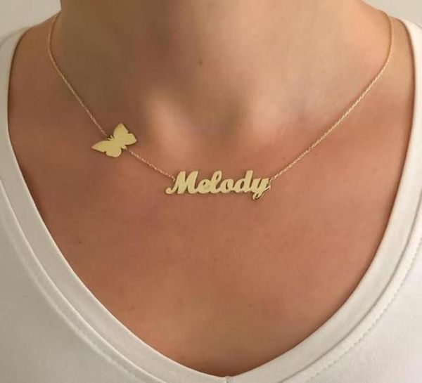 

personalized custom name necklaces for women nameplate jewelry stainless steel long necklace butterfly cross heart crown pendant c6010635, Silver