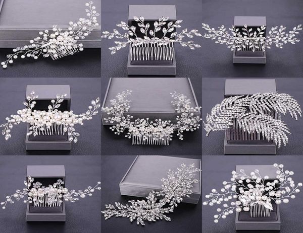 

women hair combs wedding hair accessories tiara pearl rhinestone silver color bridal hair ornament flower head jewelry headband x02699514, Slivery;golden