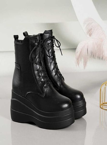 

boots women fashion flat chelsea ankle winter 2022 new wedge biker casual shoes snow warm zipper j2209232416752, Black