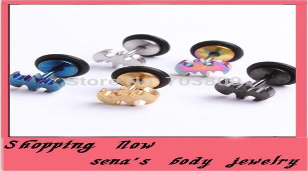 

batman men women girl cool barbell punk gothic stainless steel ear studs earrings black silver fashion54455975603697