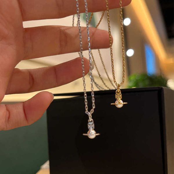 

western empress dowager layla pearl necklace stereoscopic saturn collar chain mini commuter style, Silver