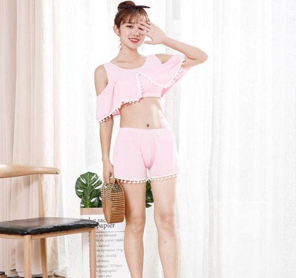 

bikini three piece new korean version split swimsuit for ladies plain flat chested beach bathing suit5933563