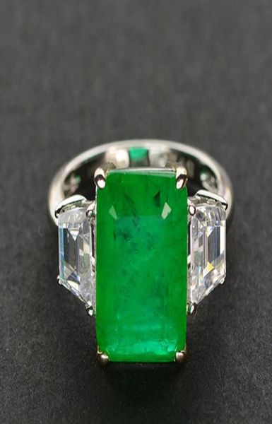 

925 sterling silver big green emerald zircon wedding rings for women brand girls ladies engagement party jewelry whole7676429, Slivery;golden