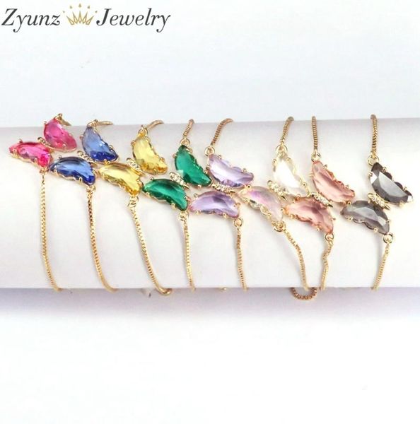 

10pcs new arrival crystal butterfly bracelet femme copper gold color chain charm bracelets for women girls jewelry 2103231414795, Golden;silver