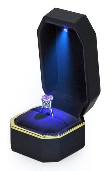 

3 colorluxury bracelet box square velvet wedding ring case jewelry gift box with led light for proposal engagement wedding 22050996280288, Black;white