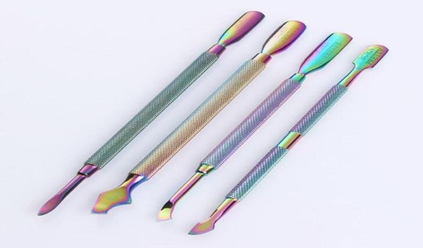 

dualended chameleon nail cuticle pusher remover rainbow stainless steel manicure nail art tool 4 patterns 1 set9065385