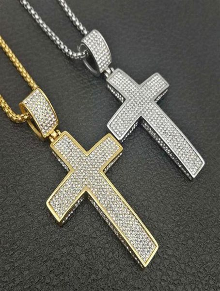 

316l stainless steel hip hop punk jewlery big cross cubic zirconia pendant necklace men women street dance rock rapper accessories9203772, Silver